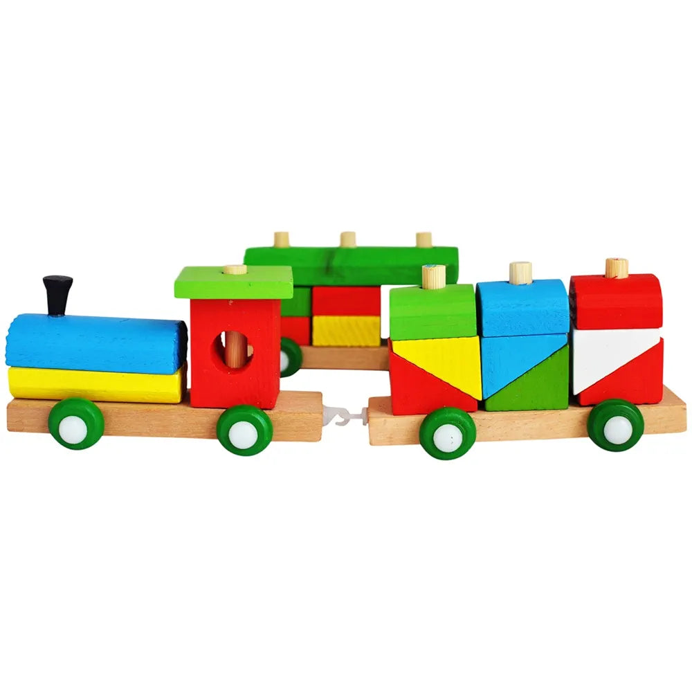 Trinkets & More - Shape Sorter Train Geometric Shapes Wooden Puzzle Stacking Toy Early Educational Toys Toddlers Kids 3 + Years