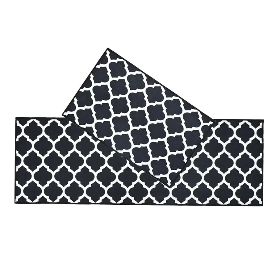 Ishro Home Kitchen Mats For Floor Anti Slip Waterproof Set Of 2 Pcs Colour Black Diamonds