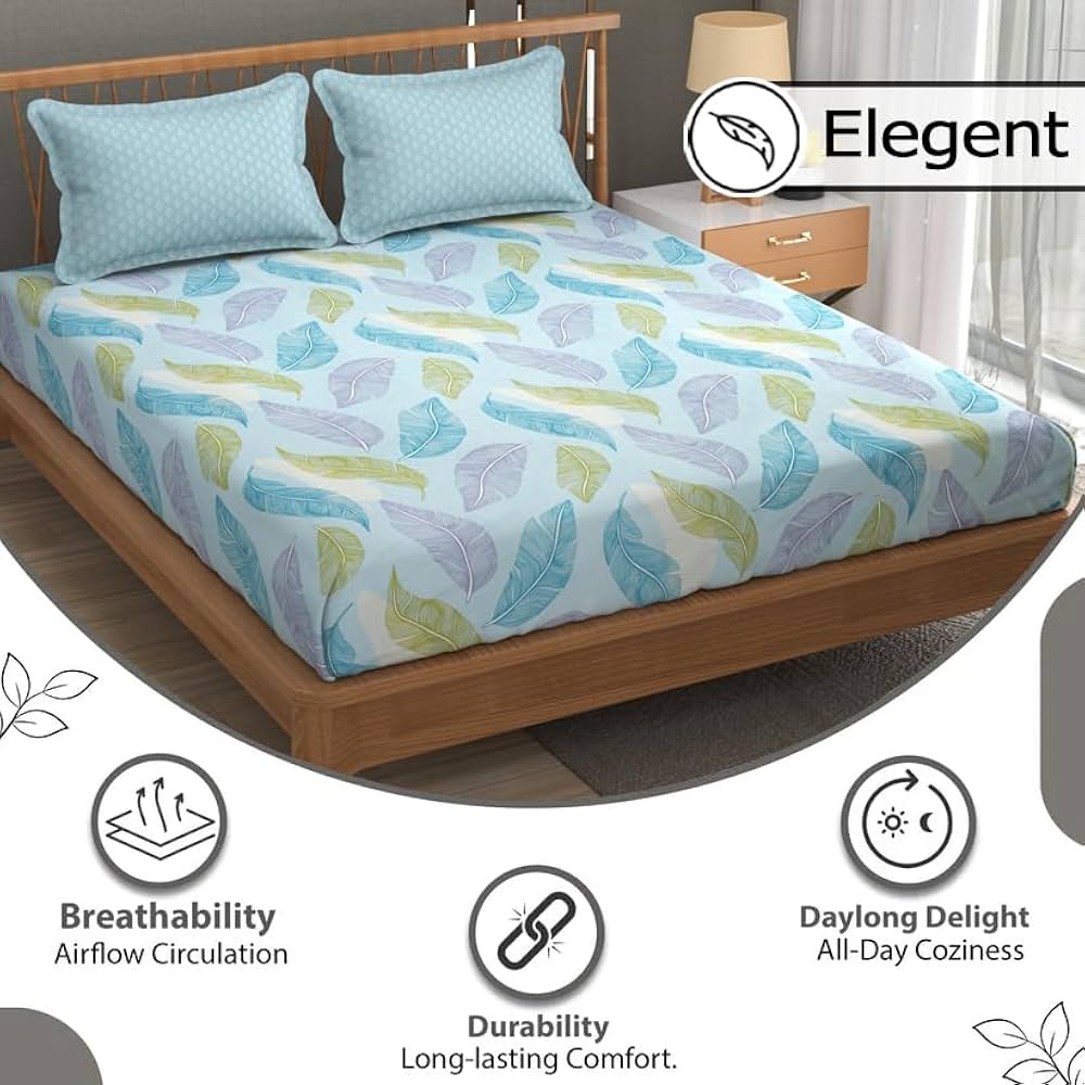 Fresh From Loom Floral XXL King Size Bed Bedsheet for Double Bed 240 TC Bed Sheet with 2 Pillow Cover Printed Aqua Pankh