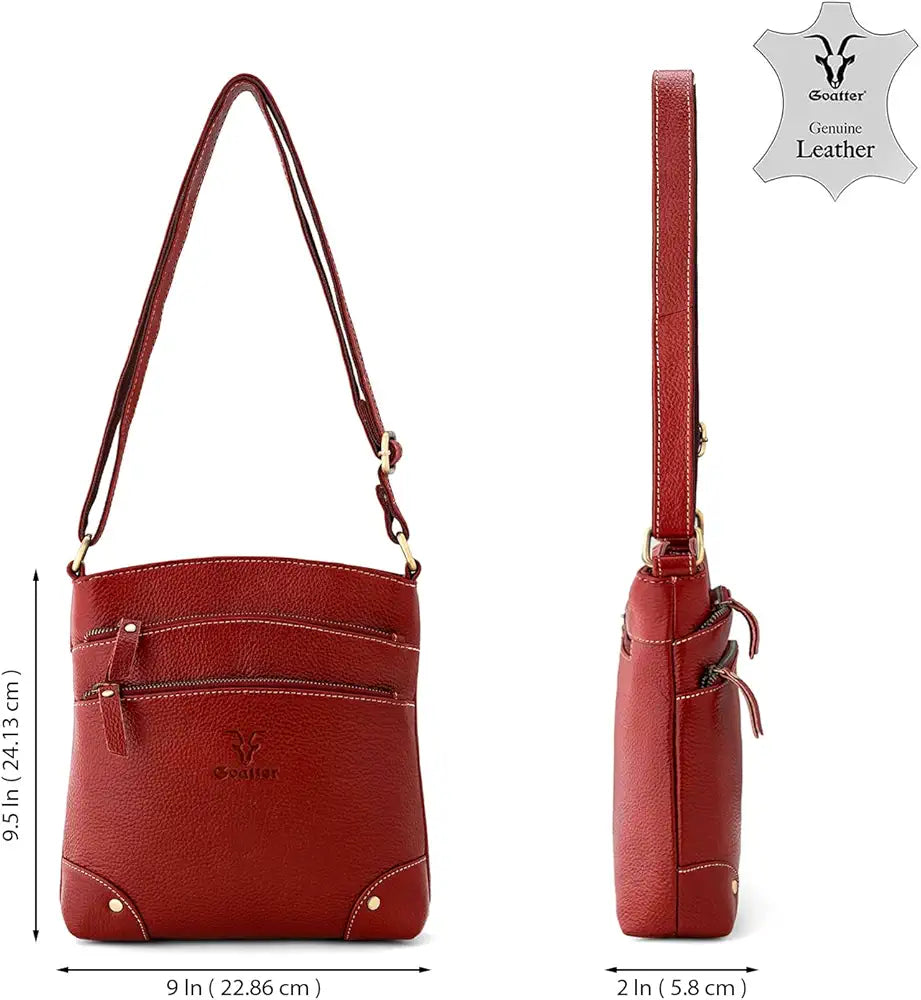 Goatter Genuine Leather 9.5" Inch Sling Cross-BodyBag for Girls And Women,