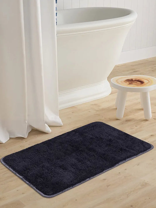 Saral Home Neo Shaggy Yarn Anti-Skid Bath Mats Colour Navy Blue