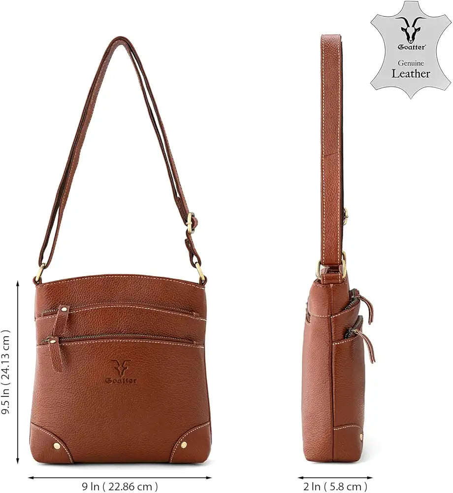 Goatter Genuine Leather 9.5" Inch Sling Cross-BodyBag for Girls And Women,
