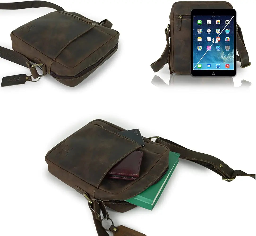 Goatter Hunter Leather 10”Inch Multi Pocket Crossbody Messenger Bag For Men GTHT-13