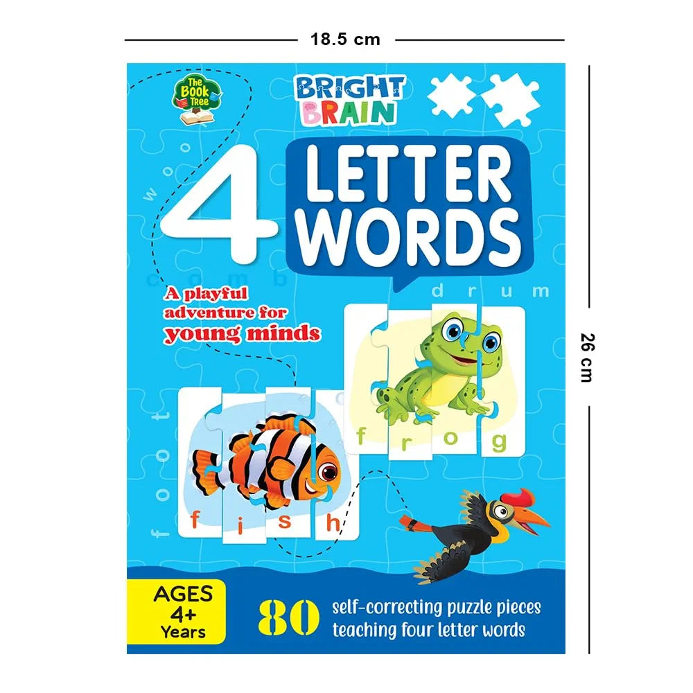 THE BOOK TREE Bright Brain 4 Letter Words Puzzle - Learn To Spell 20 Four Letter Words 80 Pieces- Beautiful Colorful Pictures , Gift Box By Majestic Book Club, For Kid