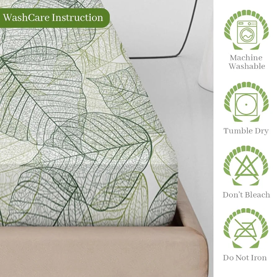 Divine Casa 100% Cotton Fitted Bedsheet for Double Bed Dry Leaf Print Colour Olive Green Elastic Fit Soft & Breathable with 2 Pillow Covers