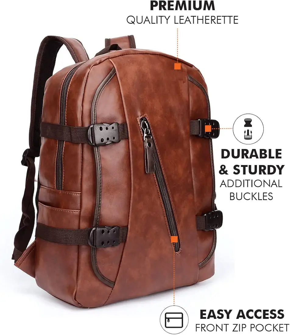 Fur Jaden Brown Backpack Bag for Men of Artificial Leather with Laptop Pocket