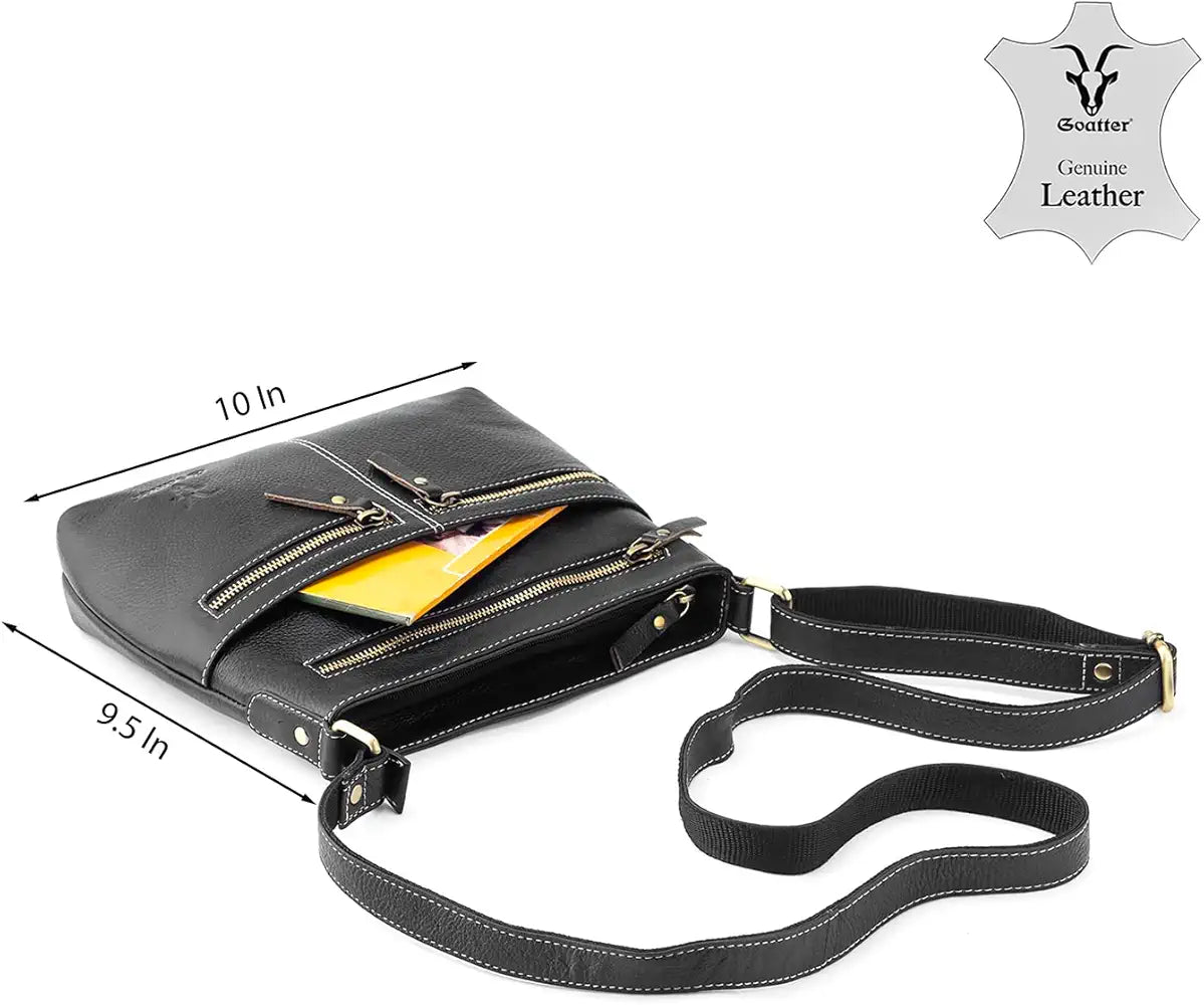 Goatter Genuine Soft Leather Multi Pocket 10" Inch Sling Cross-BodyBag for Girls And Women,