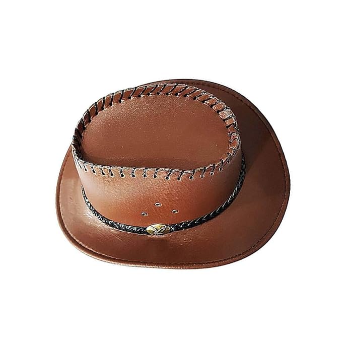 Zeki Fedora Hats for Cowboy Leather Fedora Hat for Unisex Brown