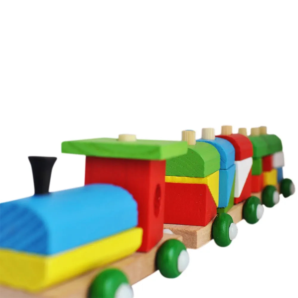 Trinkets & More - Shape Sorter Train Geometric Shapes Wooden Puzzle Stacking Toy Early Educational Toys Toddlers Kids 3 + Years