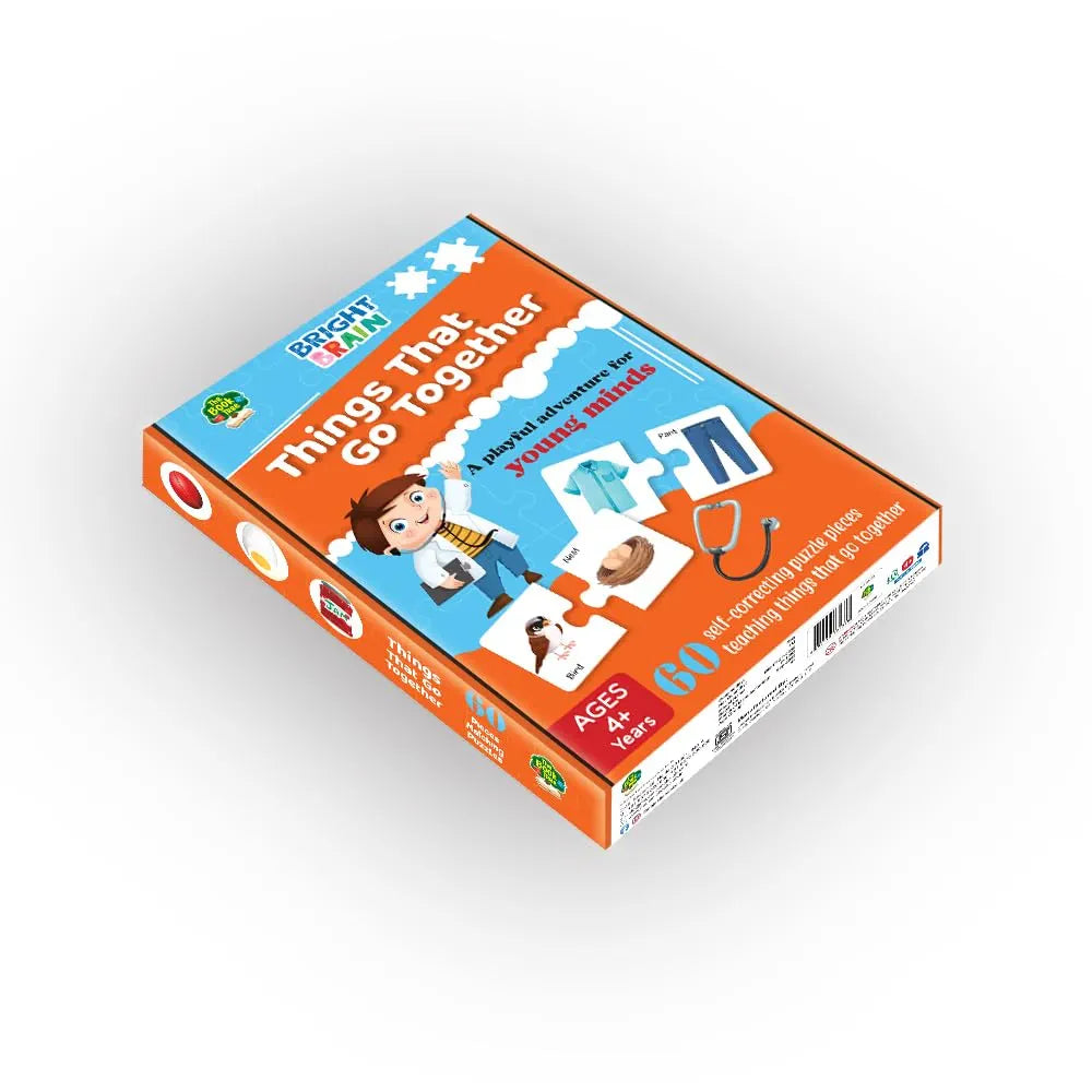 THE BOOK TREE Bright Brain Things That Go Together 60 Piece Jigsaw Puzzle For Preschoolers, Educational Toy For Learning Matching Pictures With It'S Pair By Majestic Book Club, For Kid