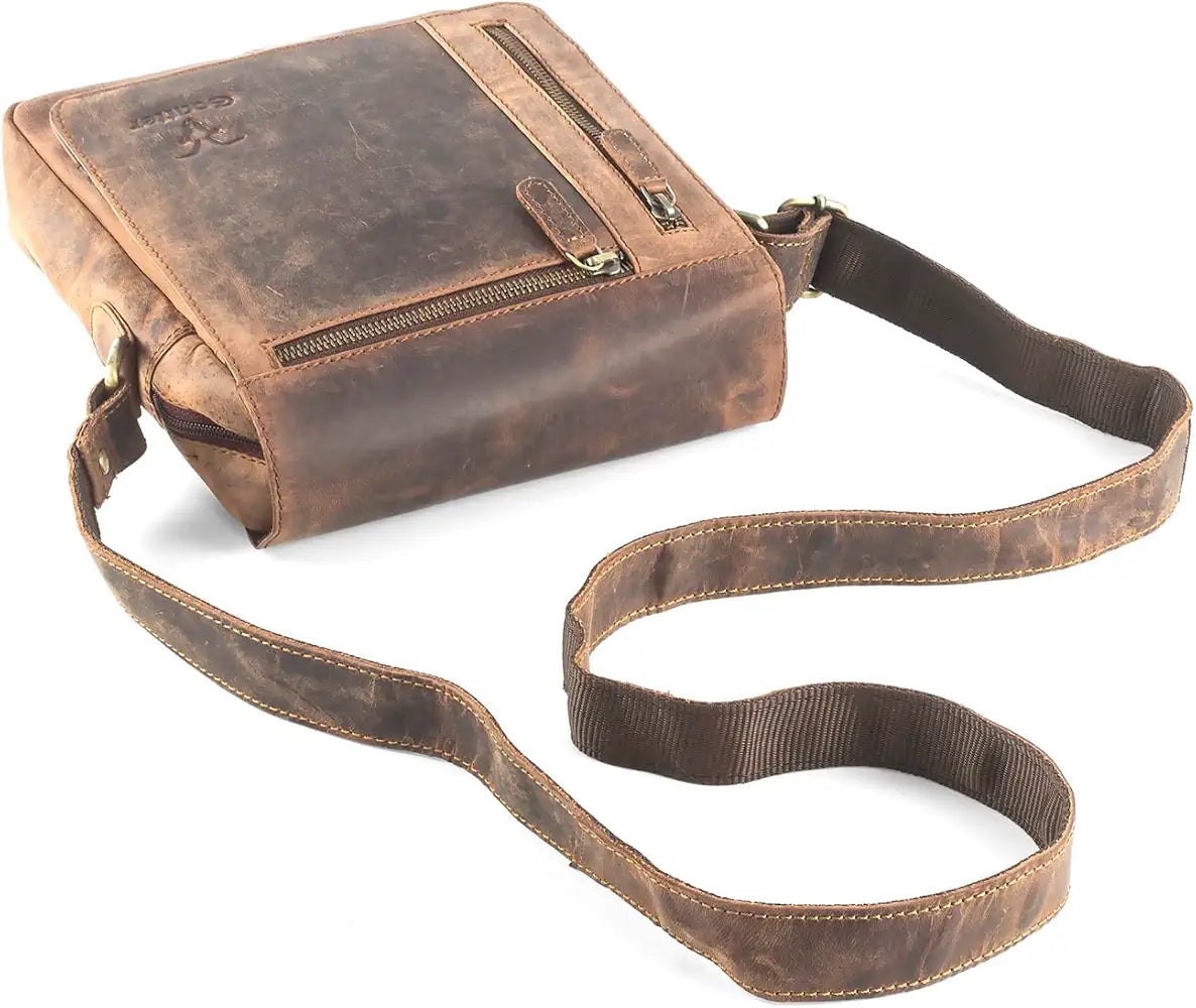 Goatter Genuine Leather Multi Pocket 10" Inch Messenger Sling Bag For Men