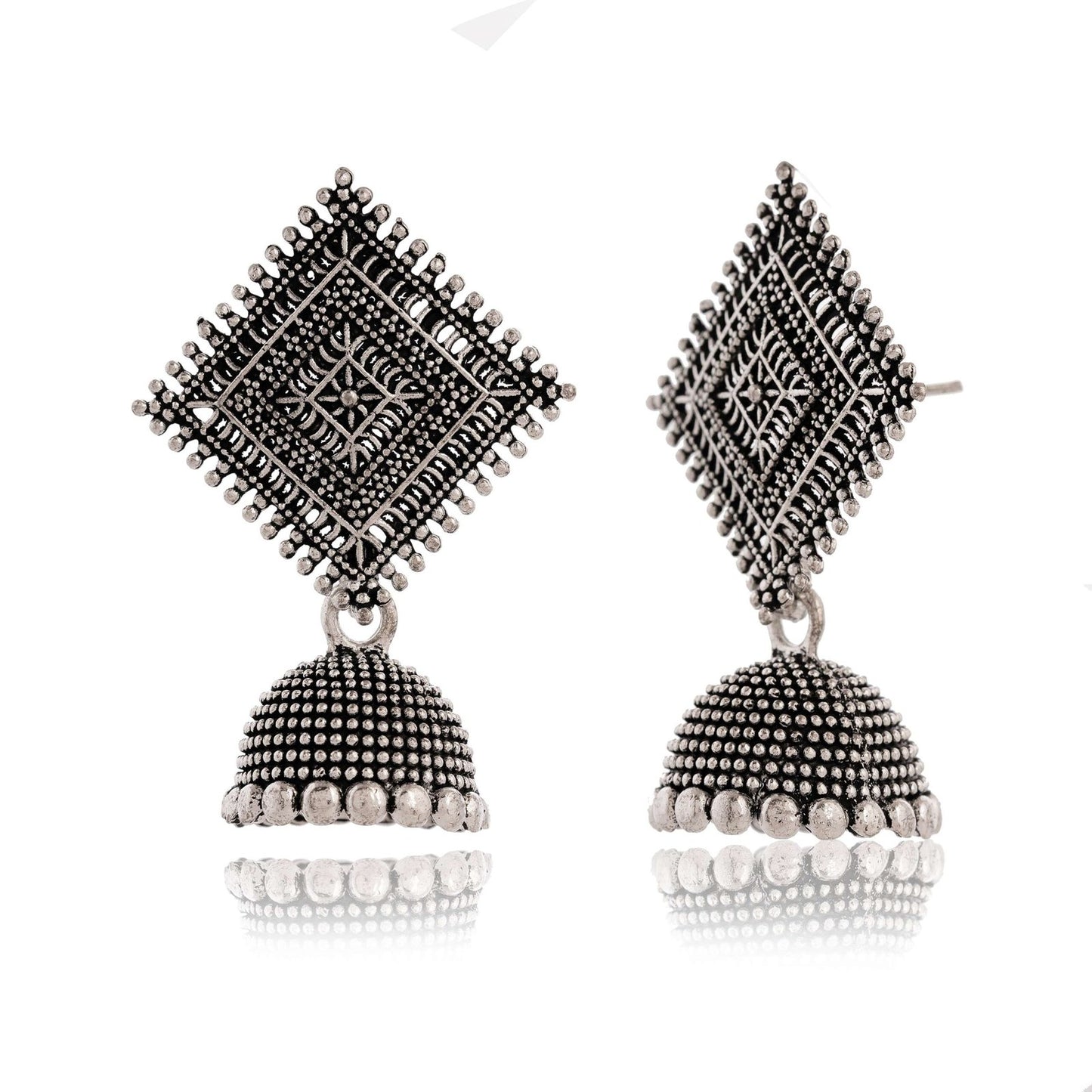 Women Traditional Silver AZ838-OXidised Jhumka Set | German Silver Chand Baliyan & Jhumkas Earrings for Women | Birthday & Anniversary Gift -AZ838-OX-ER50