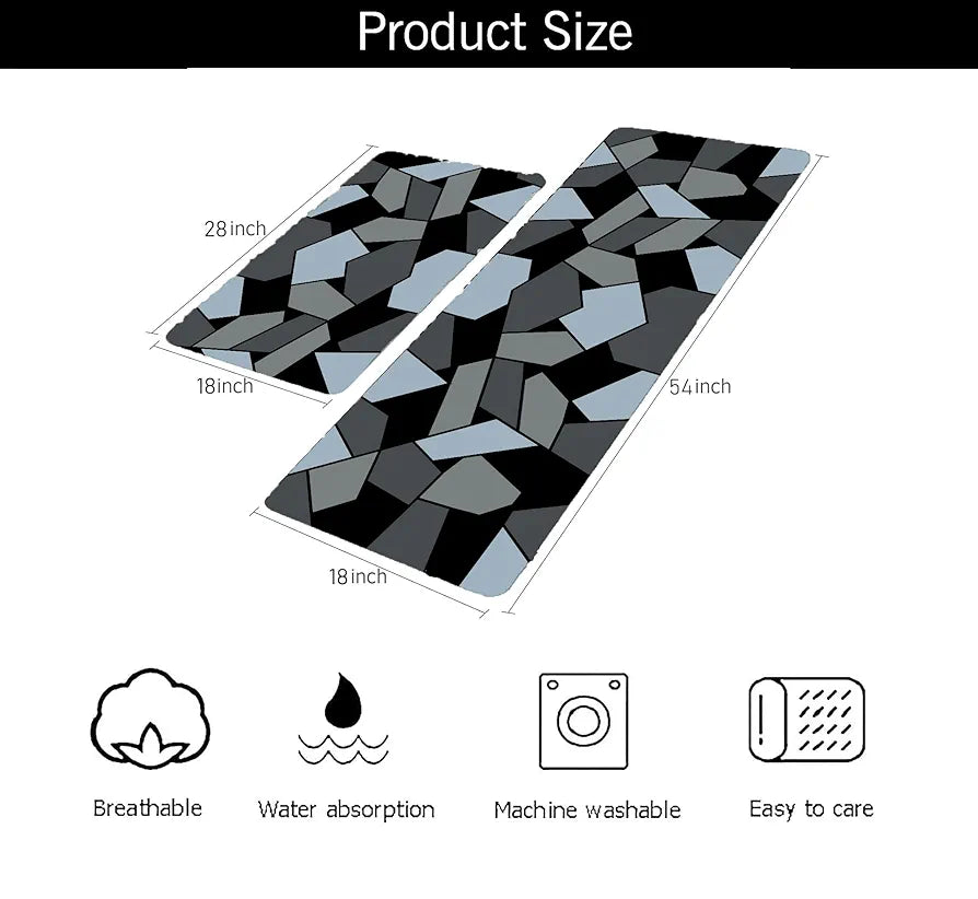 Ishro Home Kitchen Mats For Floor Anti Slip Waterproof Set Of 2 Pcs Colour Crystals