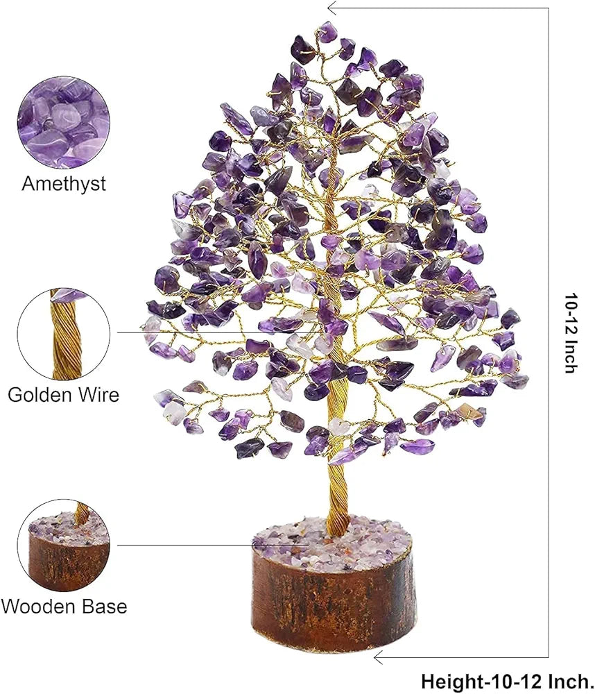 Zaicus Seven Chakra Gemstone Tree Crystal Tree of Life Feng Shui 10-12 Inch Silver Wire