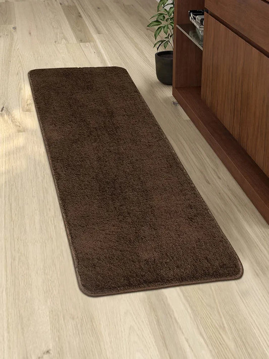 Saral Home Solid Neo Shaggy Yarn Durable & Washable Multipurpose Runner Colour Brown