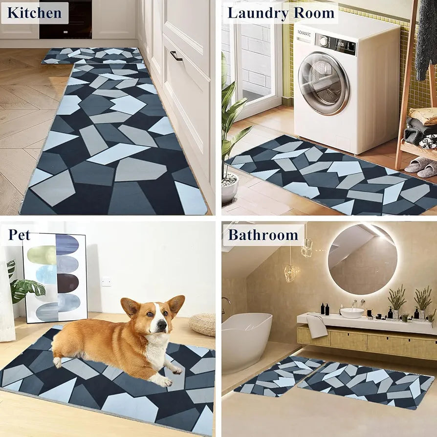 Ishro Home Kitchen Mats For Floor Anti Slip Waterproof Set Of 2 Pcs Colour Crystals