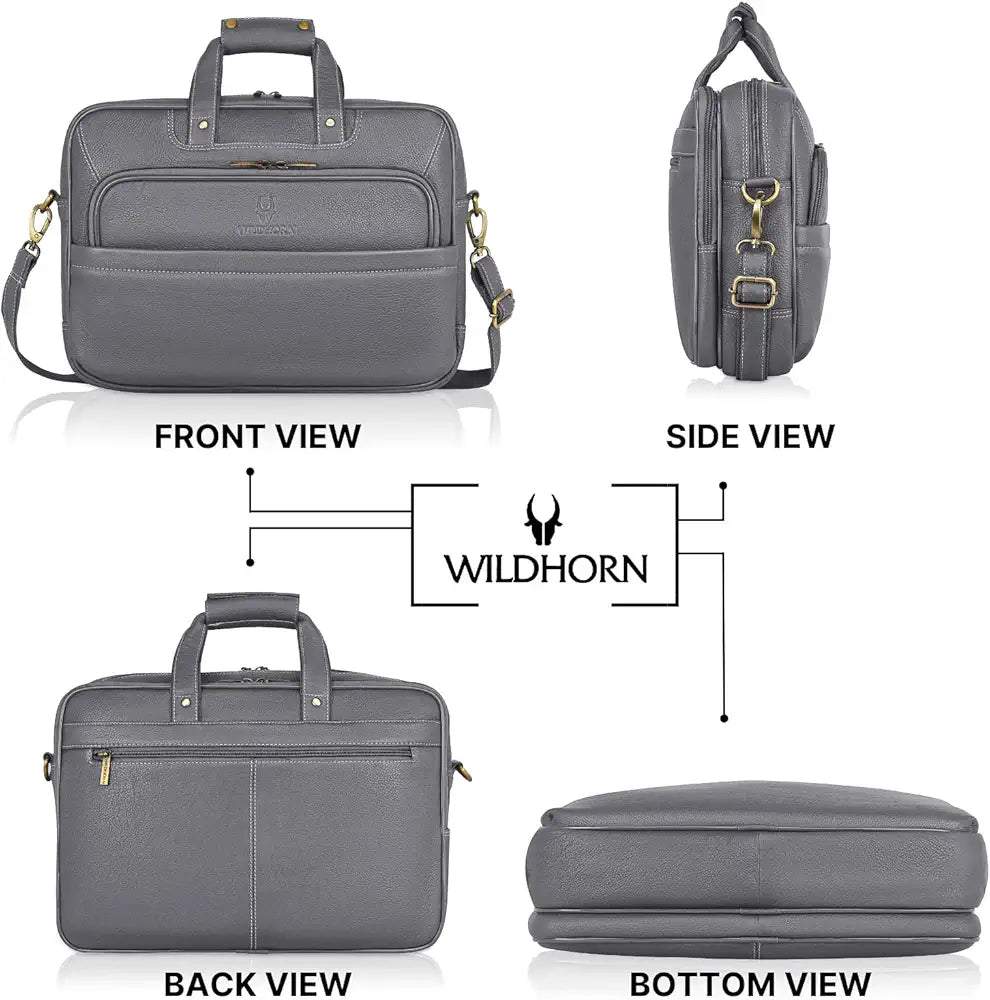 WildHorn Classic Leather 16 inch Laptop Messenger Bag for Men I Office Bags I Travel Bags I Carry Handles with Adjustable Strap