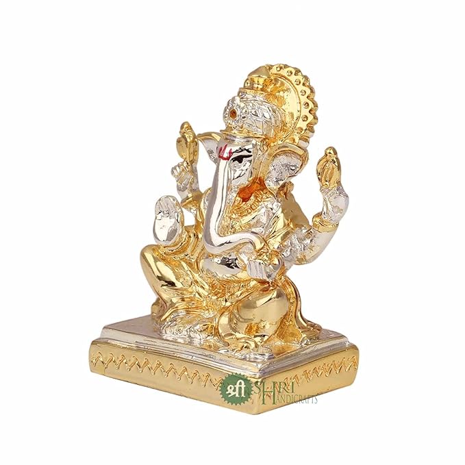 Indicast Gold & Silver Plated Ganesha Idol Murti for Car Dashboard Home Decor and Gifts Items