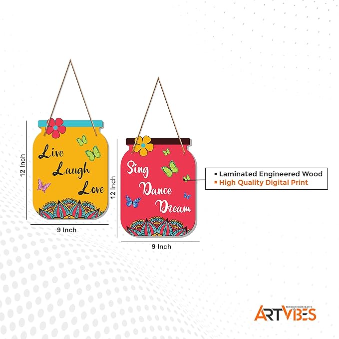 Artvibes Motivational Quotes Decorative Wall Art Wooden Wall Hanging for Living Room | Set of 2