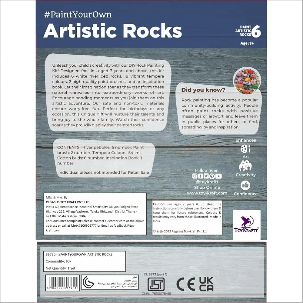 TOYKRAFTT Rock Painting Art N Craft, Stone Rock Painting Kit, Pebbles for Painting Kit for Kids, Gifts for Kids 7+ Years Old - Artistic Rock Painting, Multicolor