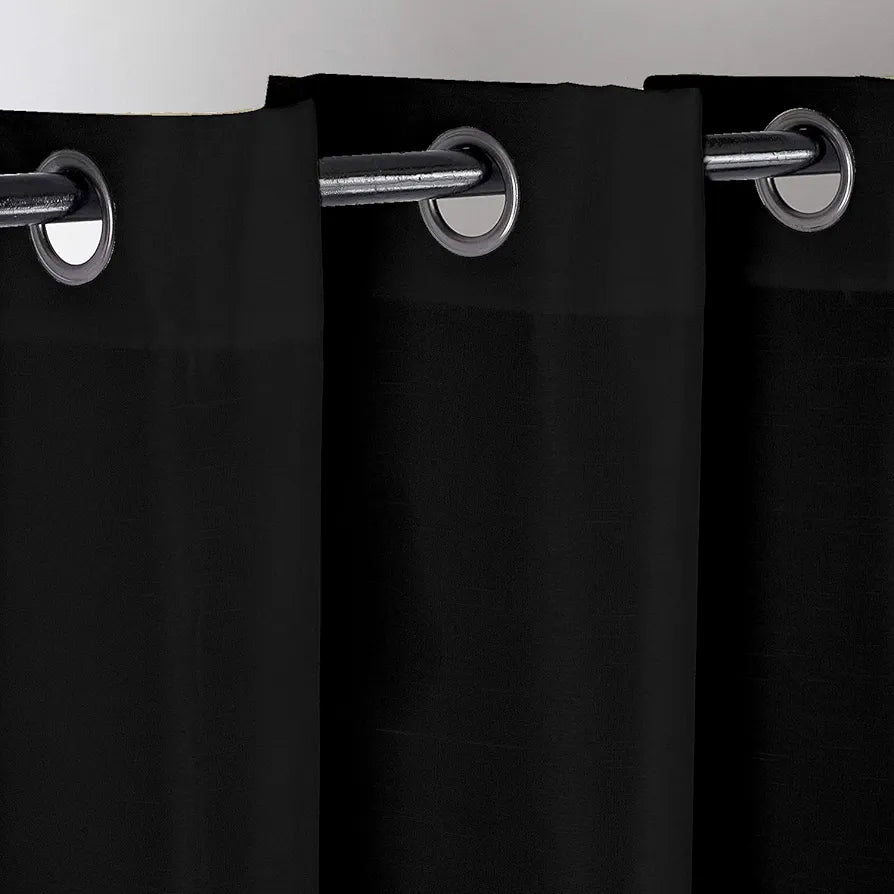 Divine Casa 5 Feet Super Satin Semi Blackout Window Curtains Colour Jet Black with Curtain Holder Light Filtering Drapes (Pack of 2)