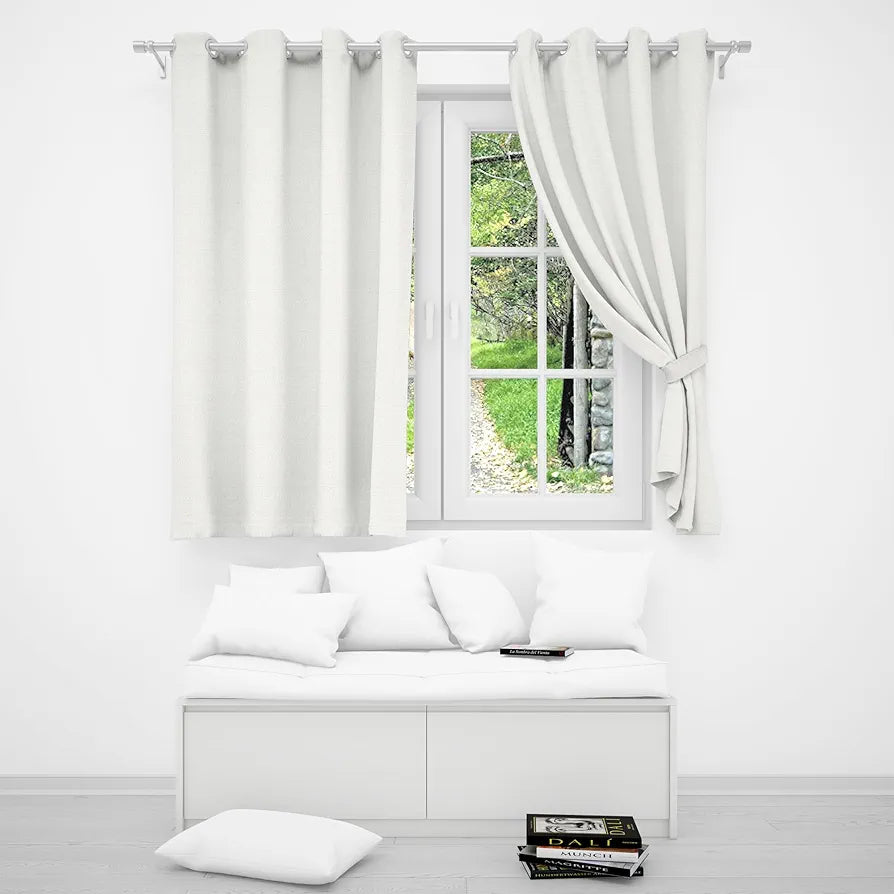 Divine Casa Textured Window Curtain 5 Feet Colour Bright White Polyester Panel with Subtle Weave & Metal Eyelets for Home Decor (Pack of 1)