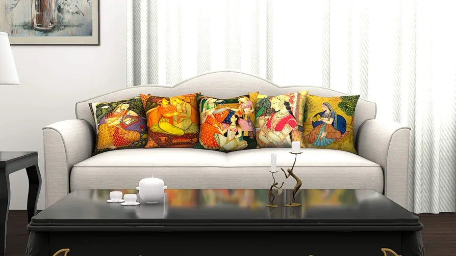 Aerohaven Decorative Hand Made Jute 150TC Throw/Pillow Cushion Covers Set of 5 Colour Multicolor