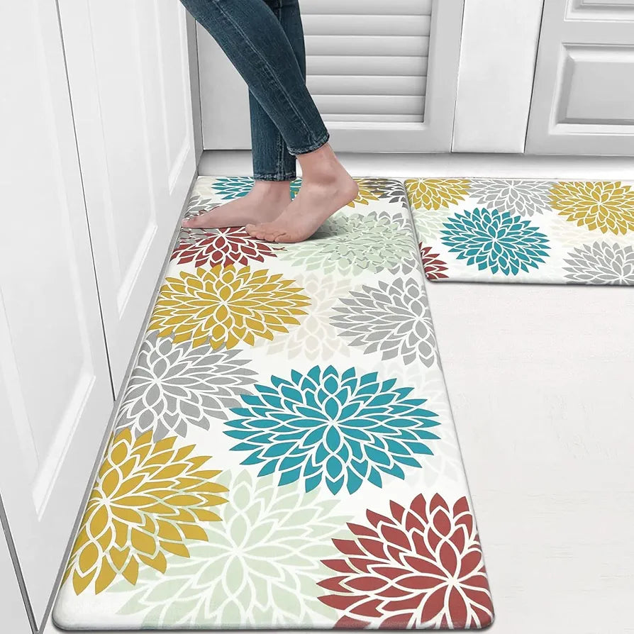 Ishro Home Velvet Premium Kitchen Mats For Floor Kitchen Runner 2 Pcs Set Colour Breeze Multicolor