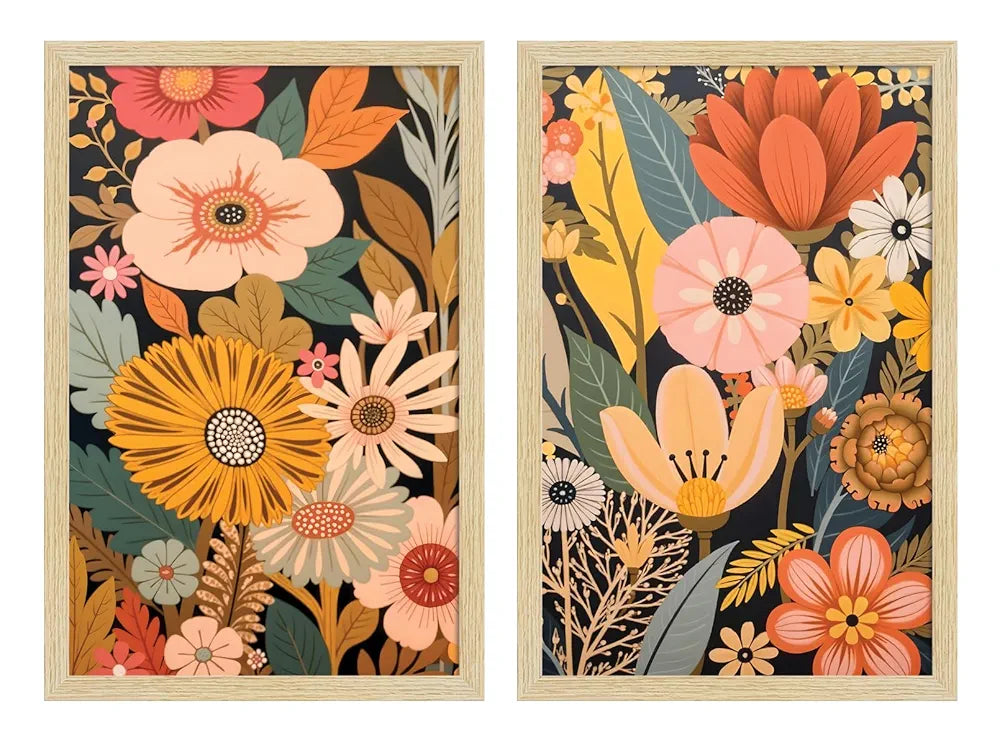 ArtX Paper Boho Art Paintings with Frame Flowers - 08 Set of 2