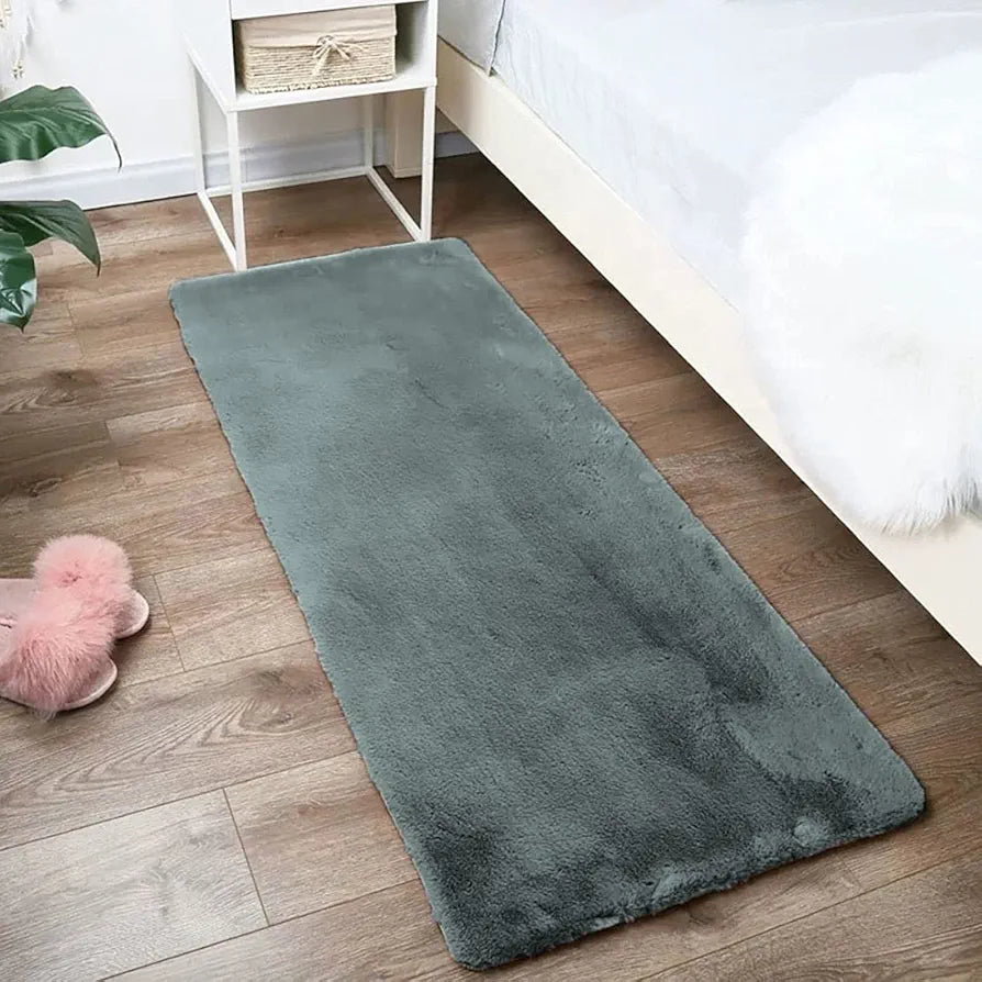 Luxe Home International Ruffle Bath Runner Rabbit Fur 1000 GSM Super Soft Anti Skid Rug for Bedroom 2 X 5 Ft Colour Grey