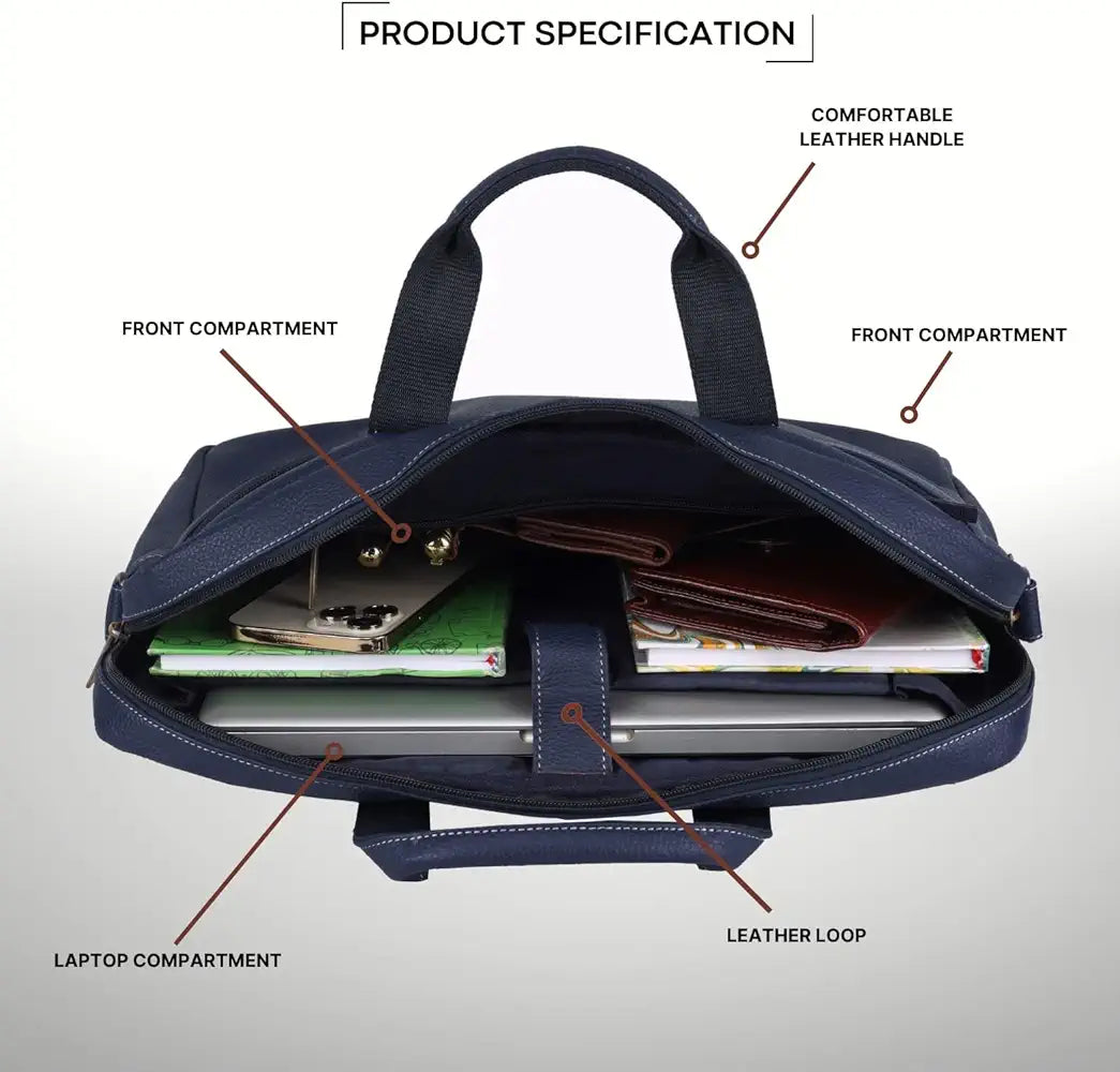 WildHorn Leather 15 inch Laptop Messenger Bag for Men I Padded Laptop Compartment with Adjustable Strap I Extra Zip Compartments I DIMENSION : L-16 inch W-3.2 inch H-13 inch