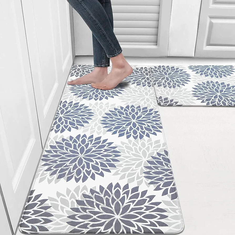 Ishro Home Velvet Premium Kitchen Mats For Floor Kitchen Runner 2 Pcs Set Colour Breeze Grey