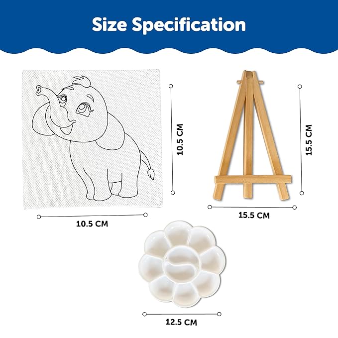 Mini Leaves Mini Canvas Craft Art Paint Kit for Beginner With Wooden Easel, Colours, Painting Brush for Girls Boys 4-6 Years Diy Kit | Set of 4- Animal Theme