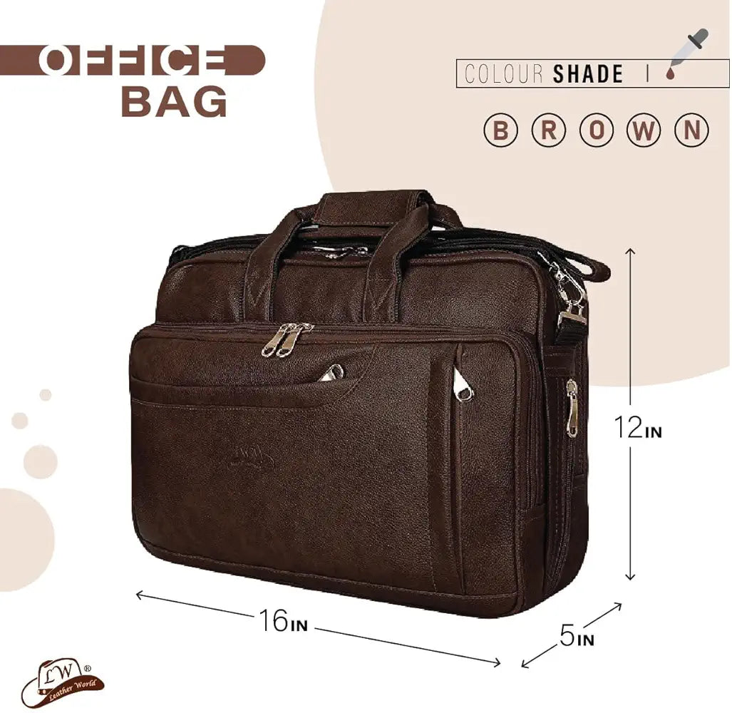 Leather World Synthetic Leather Briefcase: 15.6 Inch Brown Laptop Office Expandable Messenger Shoulder Bag for Men and Women