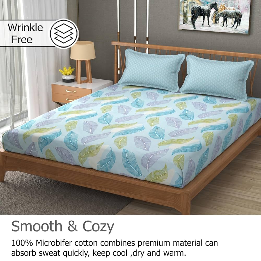 Fresh From Loom Floral XXL King Size Bed Bedsheet for Double Bed 240 TC Bed Sheet with 2 Pillow Cover Printed Aqua Pankh