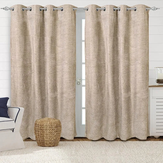 Saral Home Chenille Blackout Long Door Curtains 2Pc Colour Beige