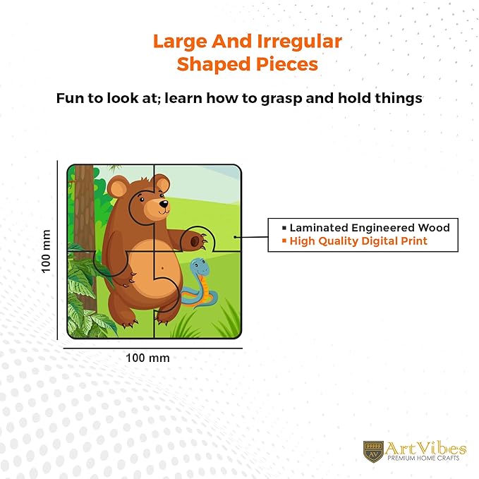 Artvibes Animals Wooden Jigsaw Puzzle Games for Children & Kids Age 2-5 | 4 Pieces Puzzles | Toddler's Wooden Puzzle | Set of 6
