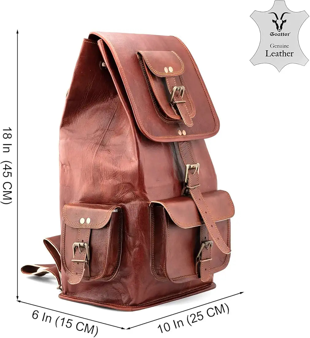 Goatter Genuine Leather Vintage Style 18" Inch Unisex Backpack for Travel Hiking Camping Rucksack,
