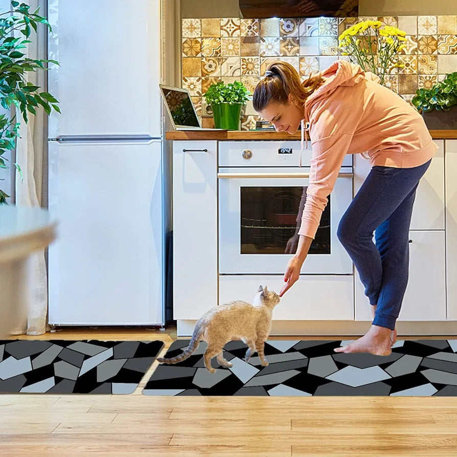 Ishro Home Kitchen Mats For Floor Anti Slip Waterproof Set Of 2 Pcs Colour Crystals
