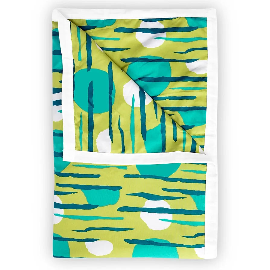 Divine Casa 120 GSM Microfiber Single Dohar Soft & Lightweight Throw Blanket Abstract Geometric Pattern Colour Olive Green & Teal