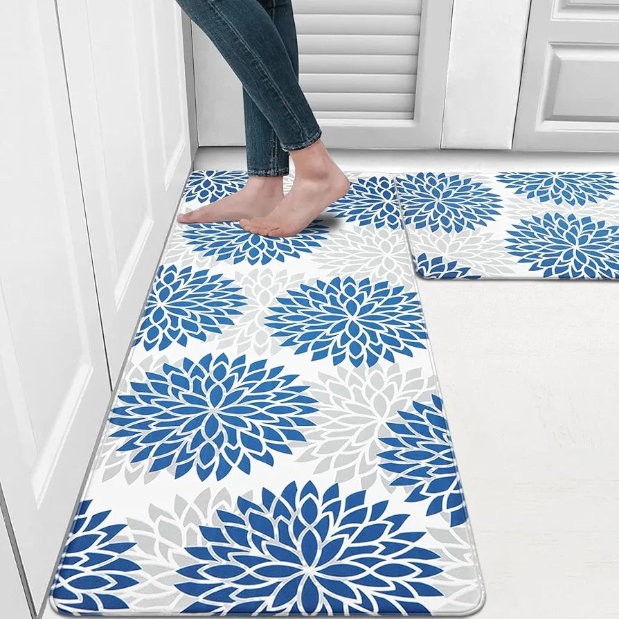 Ishro Home Velvet Premium Kitchen Mats For Floor Kitchen Runner 2 Pcs Set Colour Breeze Blue