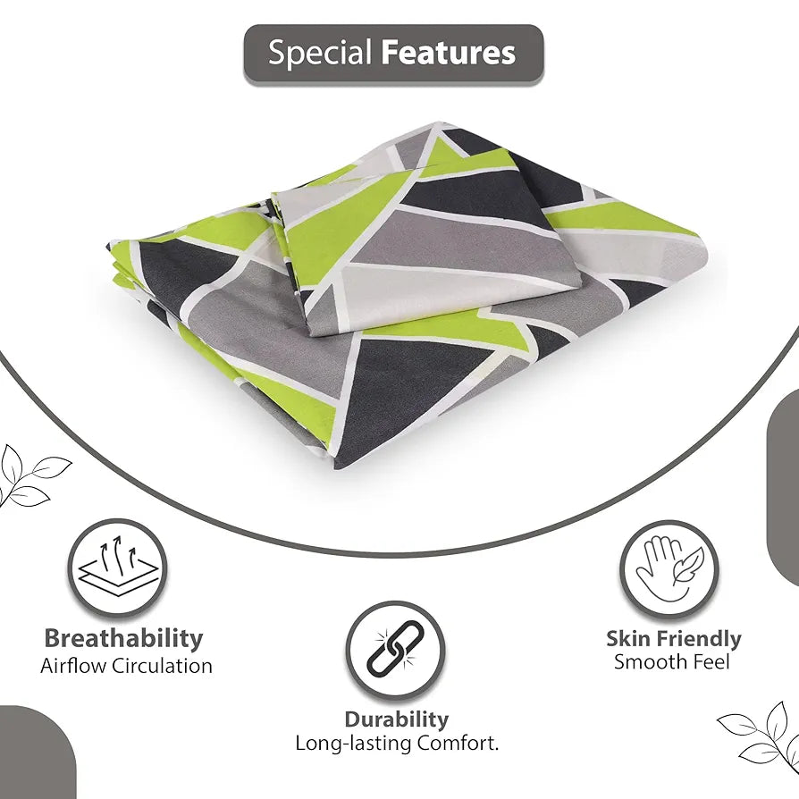 Divine Casa 100% Cotton Bedsheet for Single Bed, 144 TC Bedsheet Single Size Bed Cotton with 1 Pillow Cover Lime Grey