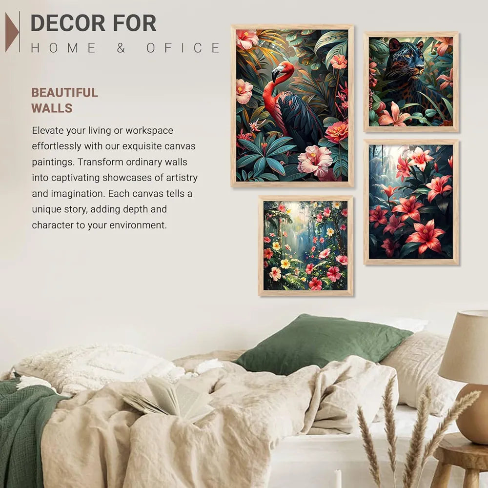 Kotart Floral Theme Digital Painting Minimal Wall Art Prints Set of 4 frames J