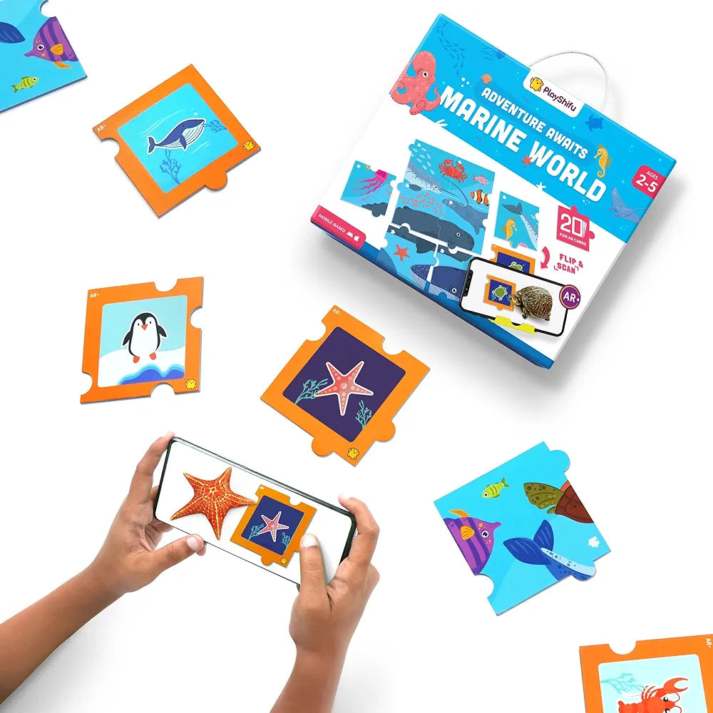 Shifu Play 20 Underwater Animals Flashcards for Kids - Boost Problem Solving Skills with 4D Educational Ar-Powered Stem Fun Learning, Interactive Game