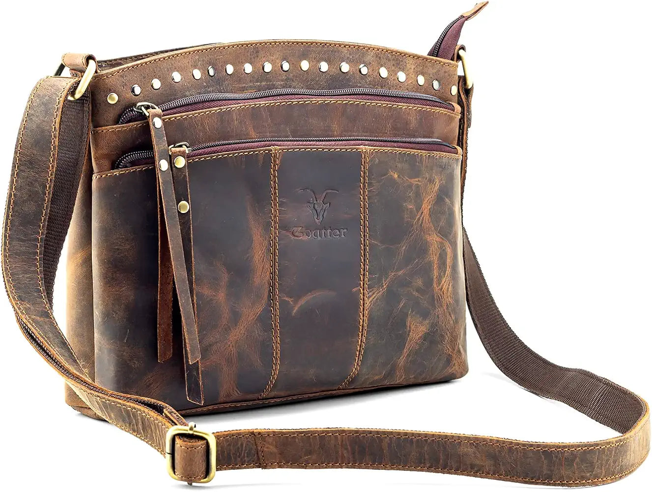 Goatter Hunter Leather 11.5" Crossbody Bag for Women,