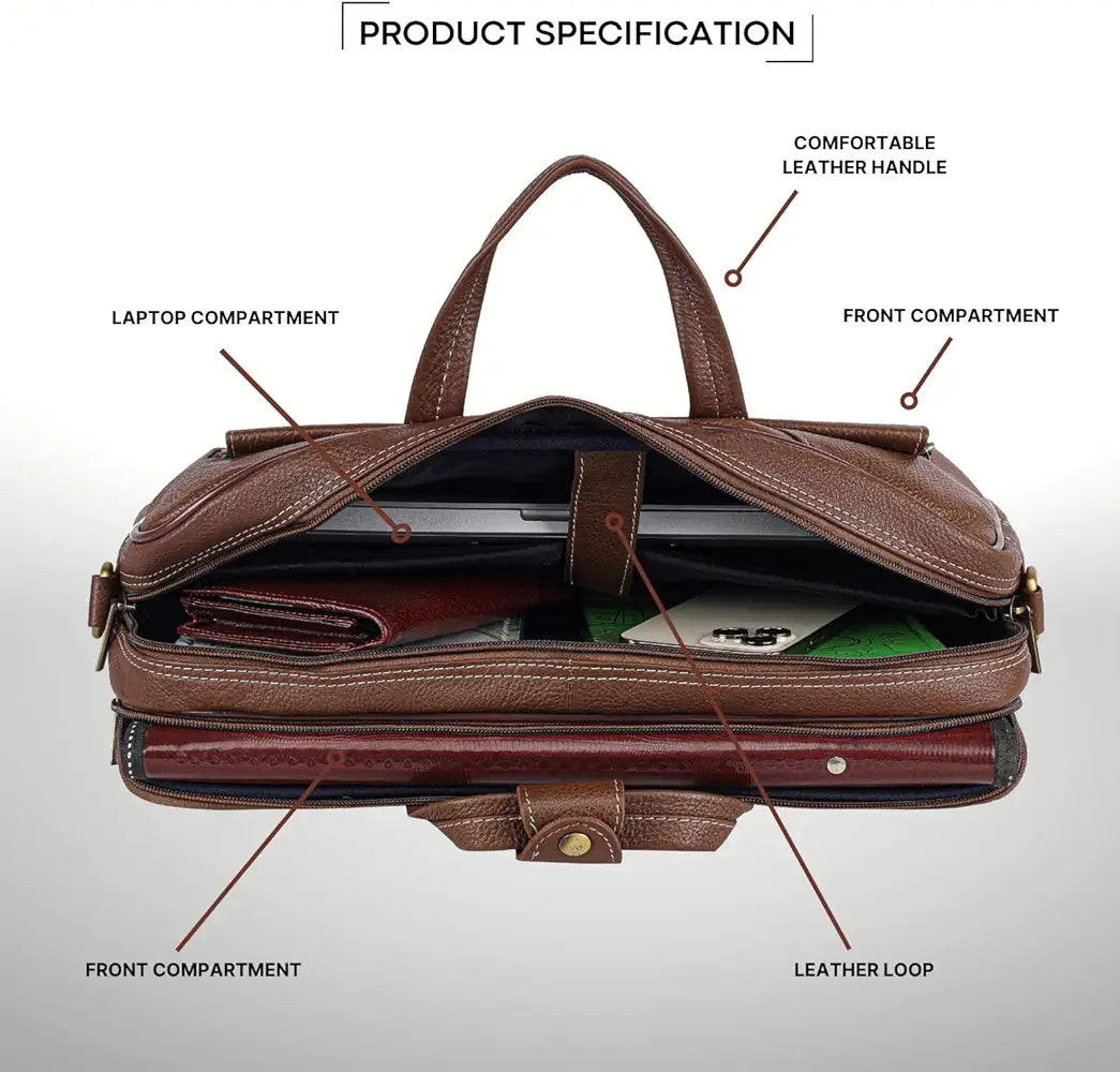 WildHorn Leather Laptop Bag for Men I Fits Upto 15.6 Inch Laptop/MacBook I Padded Laptop Compartment I Carry Handles with Adjustable Strap I DIMENSION : L-16 inch W-4 inch H-12 inch