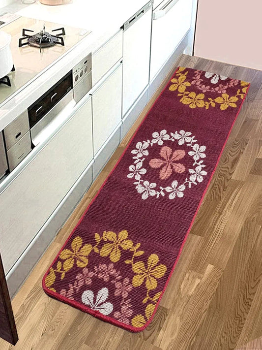 Saral Home Zinta Floral Soft Cotton Durable & Washable Multipurpose Runner Colour Maroon