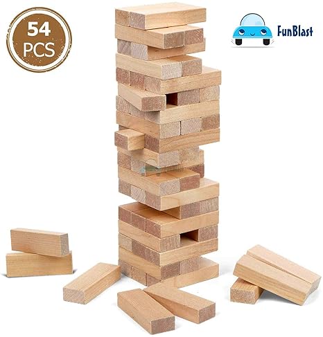 FunBlast Giant Stacking Tower Block Timber Wood Block Stacking Game 54 Pcs Challenging Wooden