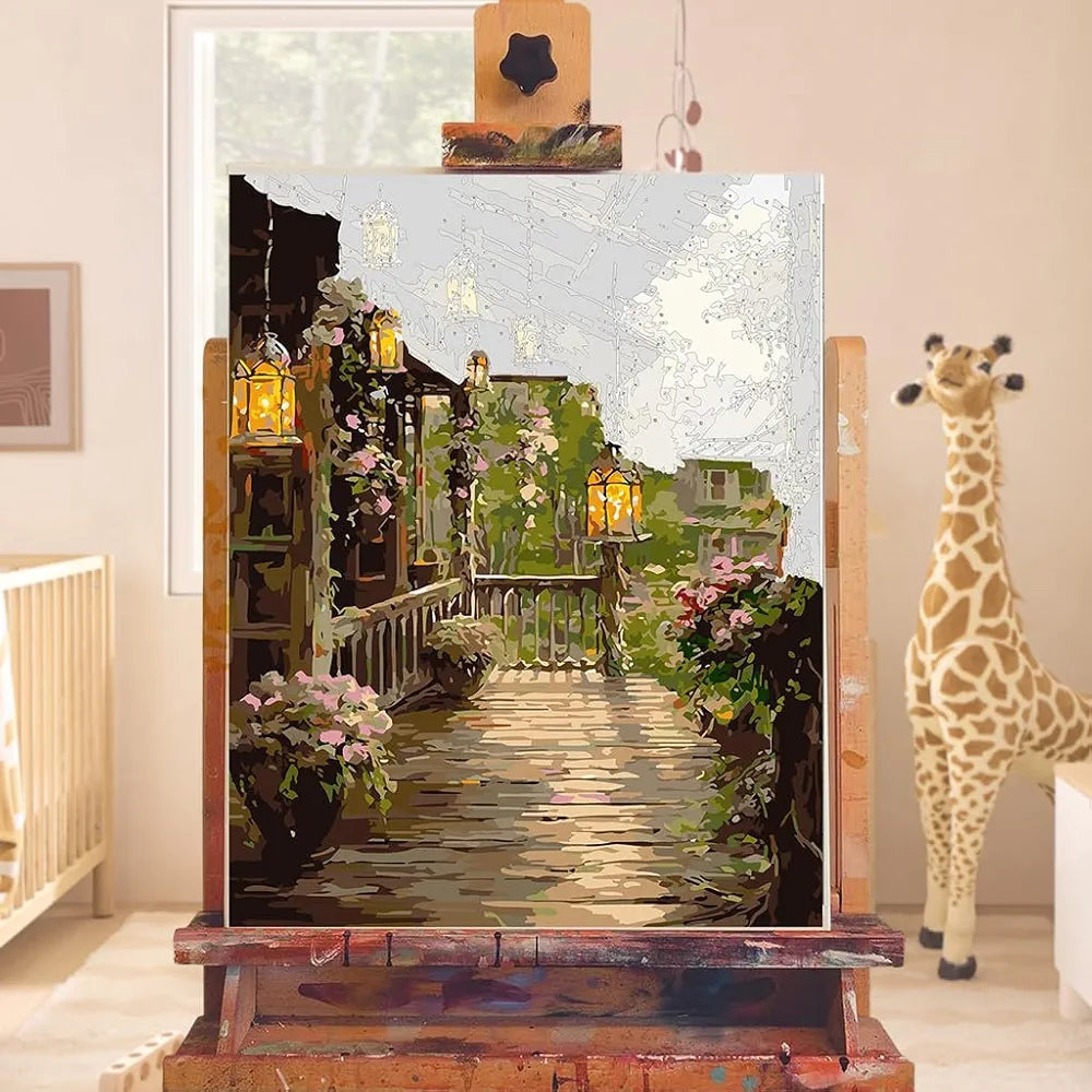 HASTHIP® DIY Paint by Numbers Kit Countryside Hallway DIY Oil Paint by Numbers Canvas Wall Decoration DIY Number Painting Natural Scenery Oil Paint Home Decoration, 40 x 50 cm