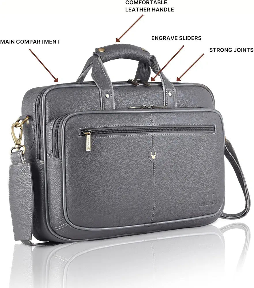 WildHorn Leather 15 inch Laptop Bag for Men I Padded Laptop Compartment I Carry Handles with Adjustable Strap